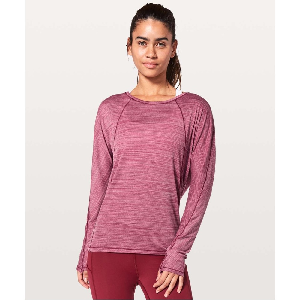 Lululemon Set To Sweat Long Sleeve Shirt Top Size 10 Heathered Ruby Red W3BGTS